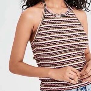 American Eagle Retro Multicolored Striped High Neck Halter Tank Top, Size S